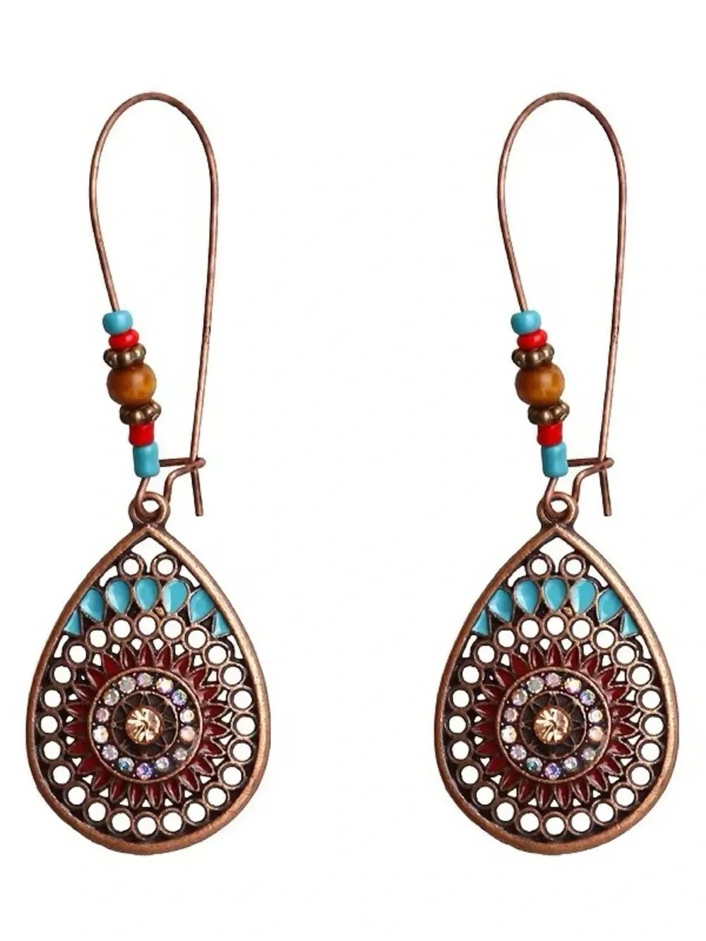 ***Elegant Boho Turquoise Teardrop Filigree Earrings
